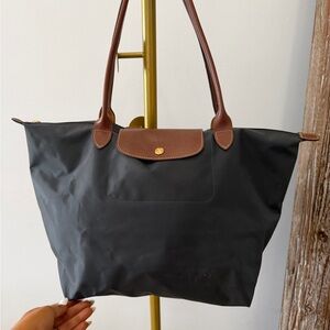 Longchamp Black and Brown Shoulder Bag